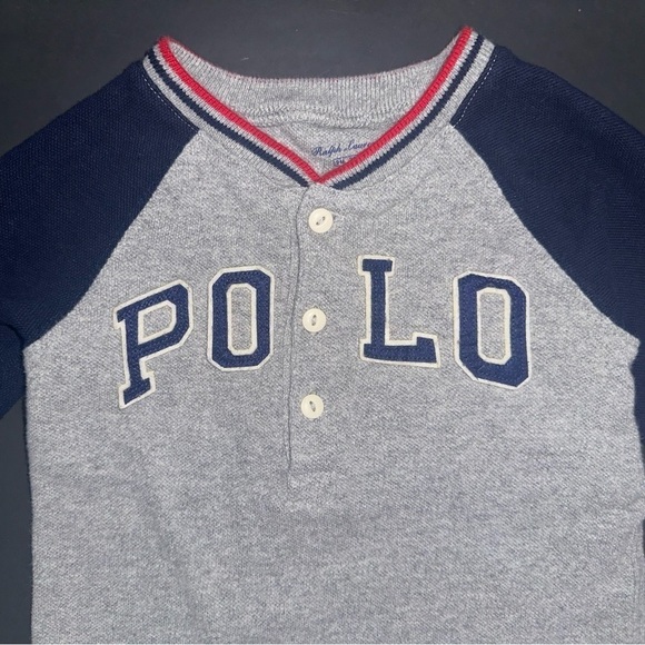 Ralph Lauren Polo Logo Embroidered Bear Baseball Long Sleeve Cotton Onesie Sz 9M - Picture 4 of 8